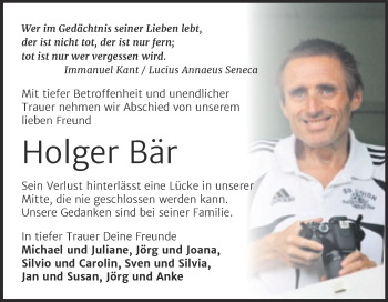 Traueranzeige von Holger Bär von Trauerkombi Bitterfeld