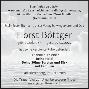 Traueranzeige von Horst Böttger von Trauerkombi Merseburg