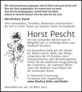 Traueranzeige von Horst Pescht von Trauerkombi Mansfelder Land