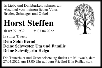Traueranzeige von Horst Steffen von Trauerkombi Dessau
