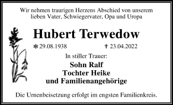 Traueranzeige von Hubert Terwedow von Trauerkombi Dessau