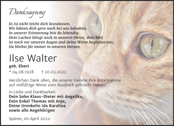 Traueranzeige von Ilse Walter von Trauerkombi Bitterfeld