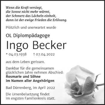 Traueranzeige von Ingo Becker von Trauerkombi Merseburg