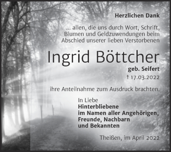 Traueranzeige von Ingrid Böttcher von Trauerkombi Zeitz