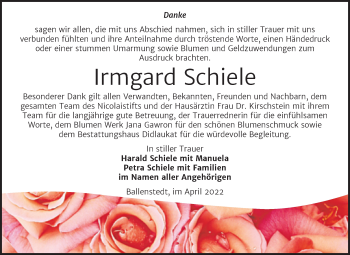 Traueranzeige von Irmgard Schiele von Super Sonntag Mansfelder Land