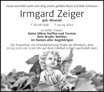 Traueranzeige von Irmgard Zeiger von Trauerkombi Merseburg