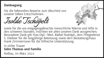 Traueranzeige von Isolde Tschöpelt von Trauerkombi Dessau