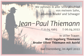 Traueranzeige von Jean-Paul Thiemann von Trauerkombi Merseburg