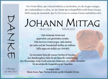 Traueranzeige von Johann Mittag von Trauerkombi Sangerhausen
