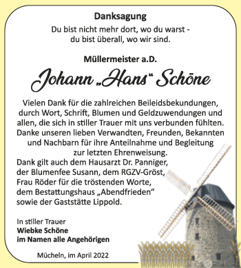 Traueranzeige von Johann Schöne von Super Sonntag Merseburg/Querfurt