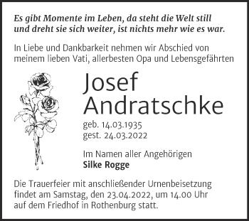 Traueranzeige von Josef Andratschke von Mitteldeutsche Zeitung Halle/Saalkreis