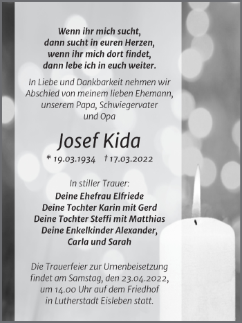 Traueranzeige von Josef Kida von Mitteldeutsche Zeitung Halle/Saalkreis