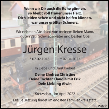 Traueranzeige von Jürgen Kresse von Trauerkombi Zeitz