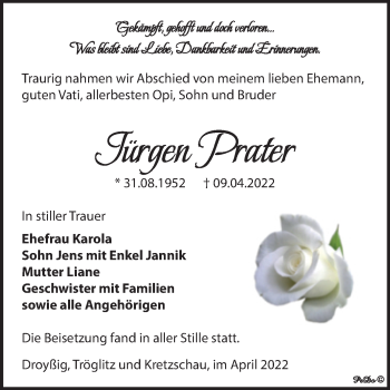 Traueranzeige von Jürgen Prater von Trauerkombi Zeitz