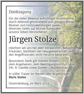 Traueranzeige von Jürgen Stolze von Trauerkombi Köthen