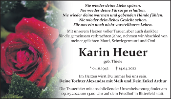 Traueranzeige von Karin Heuer von Trauerkombi Bitterfeld