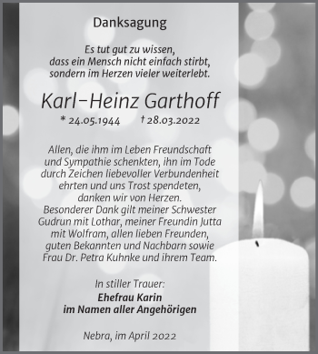Traueranzeige von Karl-Heinz Garthoff von Wochenspiegel Naumburg/Nebra