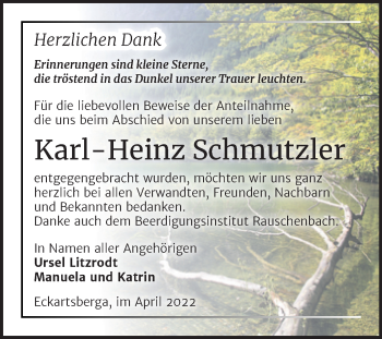 Traueranzeige von Karl-Heinz Schmutzler von Wochenspiegel Naumburg/Nebra