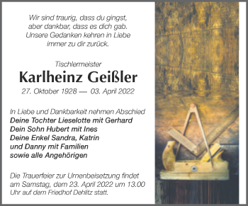 Traueranzeige von Karlheinz Geißler von Trauerkombi Weißenfels