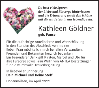 Traueranzeige von Kathleen Göldner von Trauerkombi Weißenfels