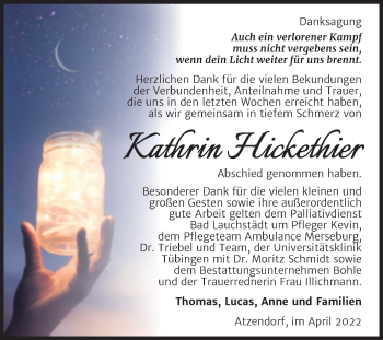 Traueranzeige von Kathrin Hickethier von Trauerkombi Merseburg