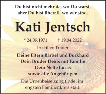 Traueranzeige von Kati Jentsch von Trauerkombi Bitterfeld