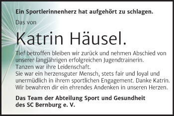 Traueranzeige von Katrin Häusel von Trauerkombi Bernburg