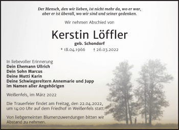 Traueranzeige von Kerstin Löffler von Trauerkombi Weißenfels