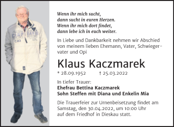 Traueranzeige von Klaus Kaczmarek von Mitteldeutsche Zeitung Halle/Saalkreis
