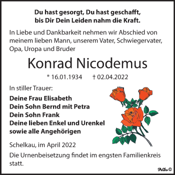 Traueranzeige von Konrad Nicodemus von Trauerkombi Weißenfels