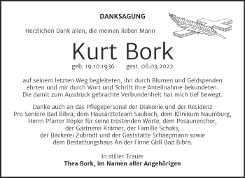 Traueranzeige von Kurt Bork von Wochenspiegel Naumburg/Nebra