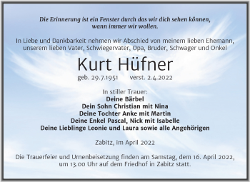 Traueranzeige von Kurt Hüfner von Trauerkombi Köthen