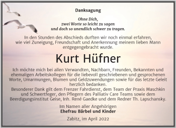 Traueranzeige von Kurt Hüfner von Trauerkombi Köthen