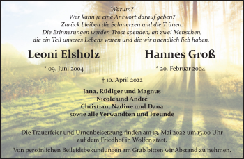 Traueranzeige von Leoni und Hannes  von Trauerkombi Bitterfeld