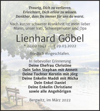 Traueranzeige von Lienhard Göbel von Trauerkombi Wittenberg