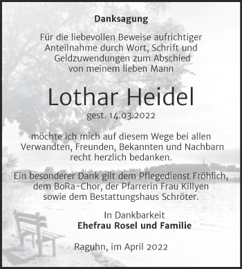 Traueranzeige von Lothar Heidel von Trauerkombi Bitterfeld