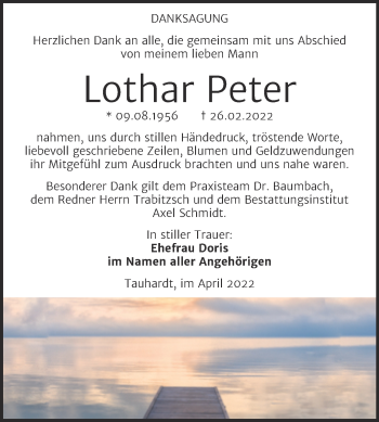 Traueranzeige von Lothar Peter von Wochenspiegel Naumburg/Nebra