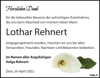 Traueranzeige von Lothar Rehnert von Trauerkombi Zeitz