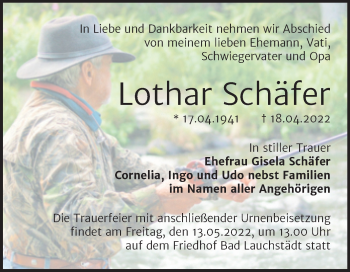 Traueranzeige von Lothar Schäfer von Trauerkombi Merseburg