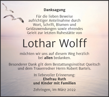 Traueranzeige von Lothar Wolff von Trauerkombi Köthen