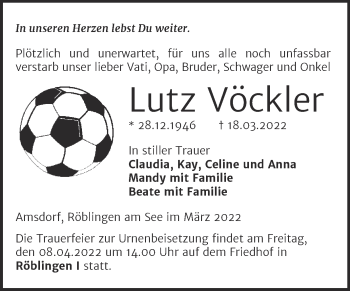 Traueranzeige von Lutz Vöckler von Trauerkombi Mansfelder Land