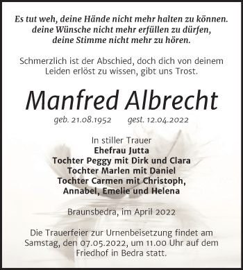 Traueranzeige von Manfred Albrecht von Trauerkombi Merseburg