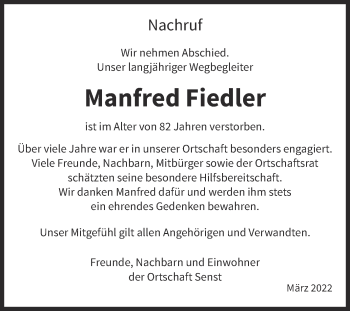 Traueranzeige von Manfred Fiedler von Trauerkombi Wittenberg