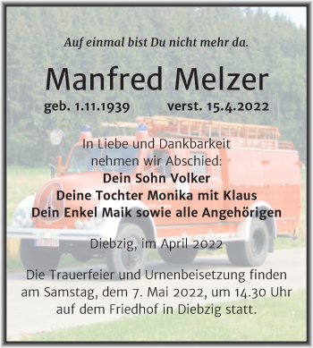 Traueranzeige von Manfred Melzer von Trauerkombi Köthen