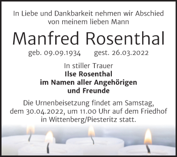 Traueranzeige von Manfred Rosenthal von Trauerkombi Wittenberg