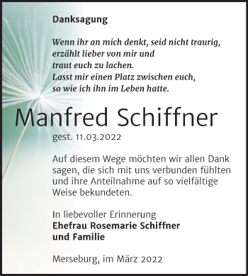 Traueranzeige von Manfred Schiffner von Trauerkombi Merseburg