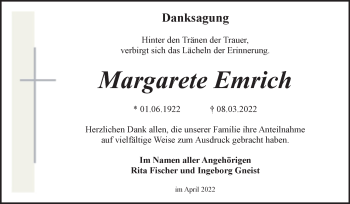 Traueranzeige von Margarete Emrich von Trauerkombi Bitterfeld