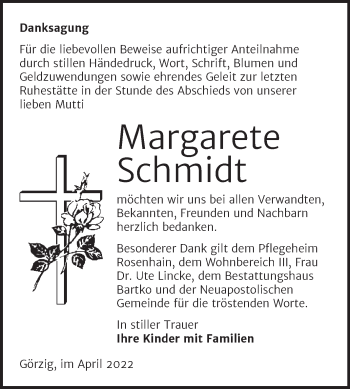 Traueranzeige von Margarete Schmidt von Trauerkombi Köthen