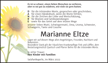 Traueranzeige von Marianne Eltze von Wochenspiegel Bitterfeld