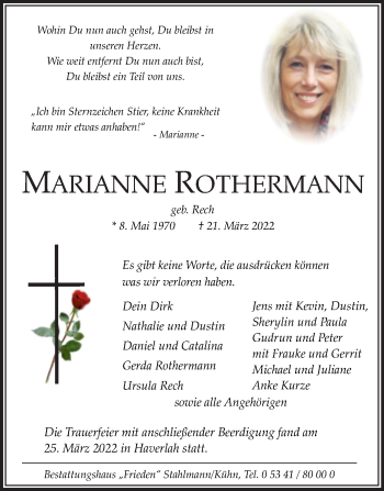 Traueranzeige von Marianne Rothermann von Trauerkombi Zeitz